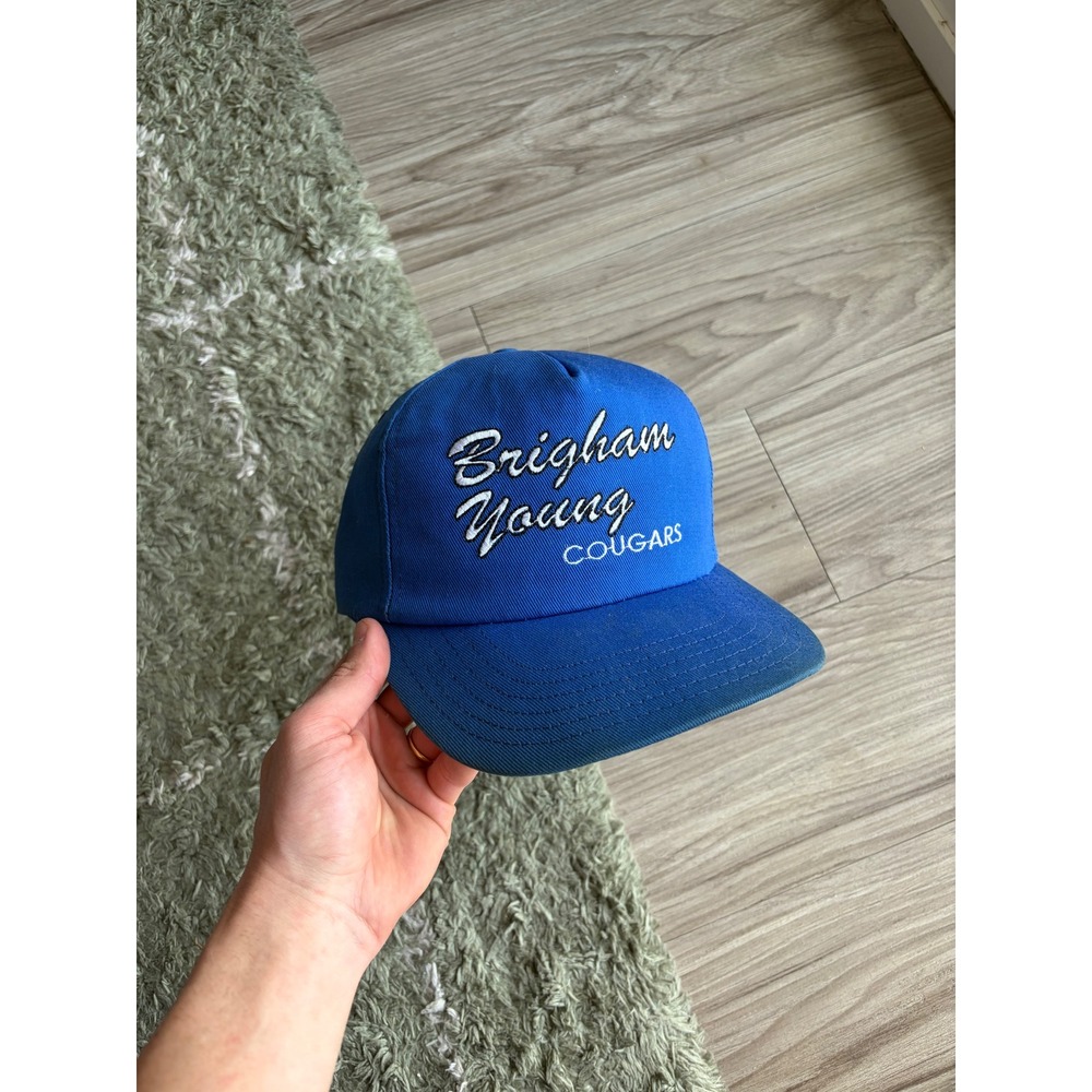 Vintage BYU Brigham Young Cougars Snapback Hat Blue Made in USA NCAA Cap